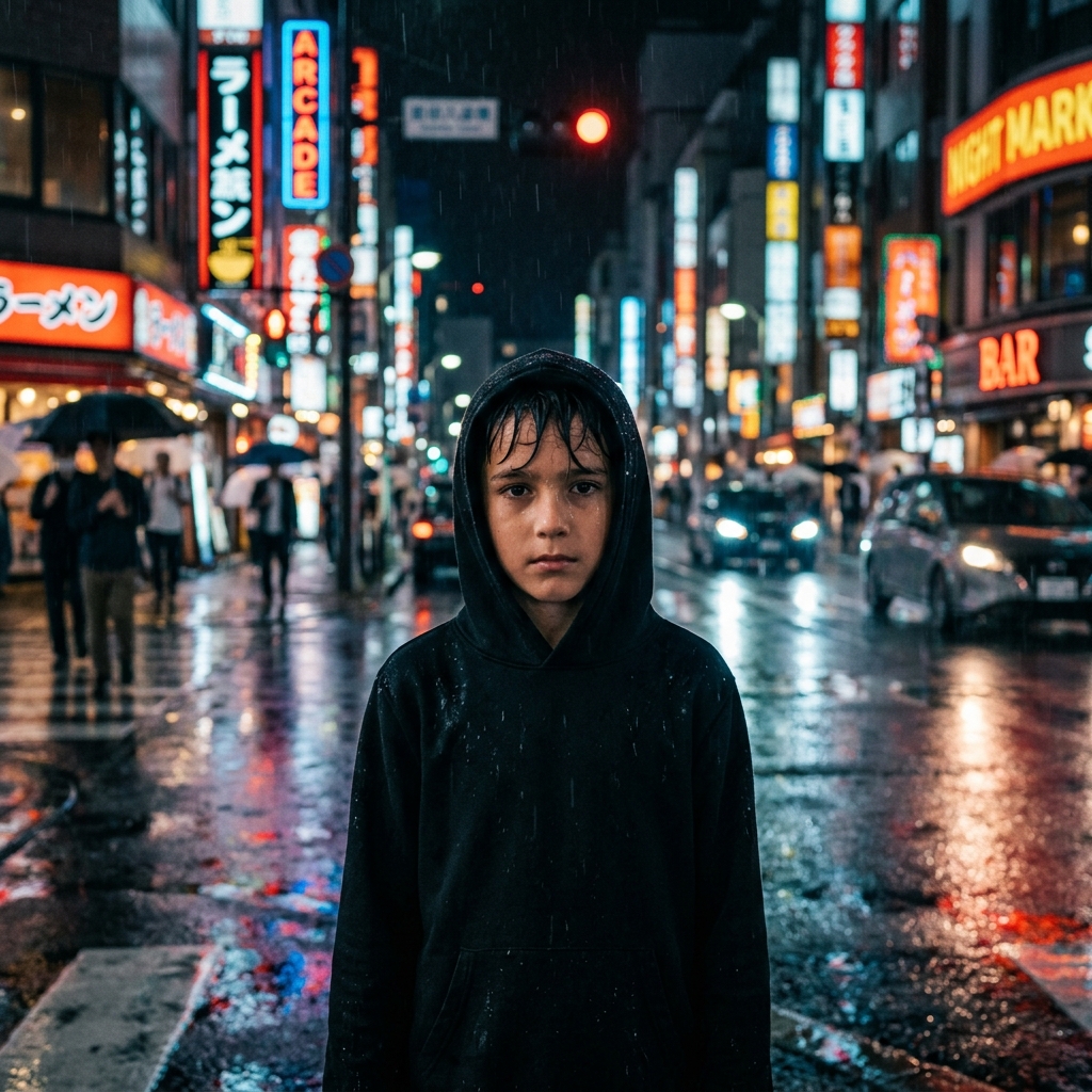 Black Hoodie Rain Portrait - Rainy Season Edition